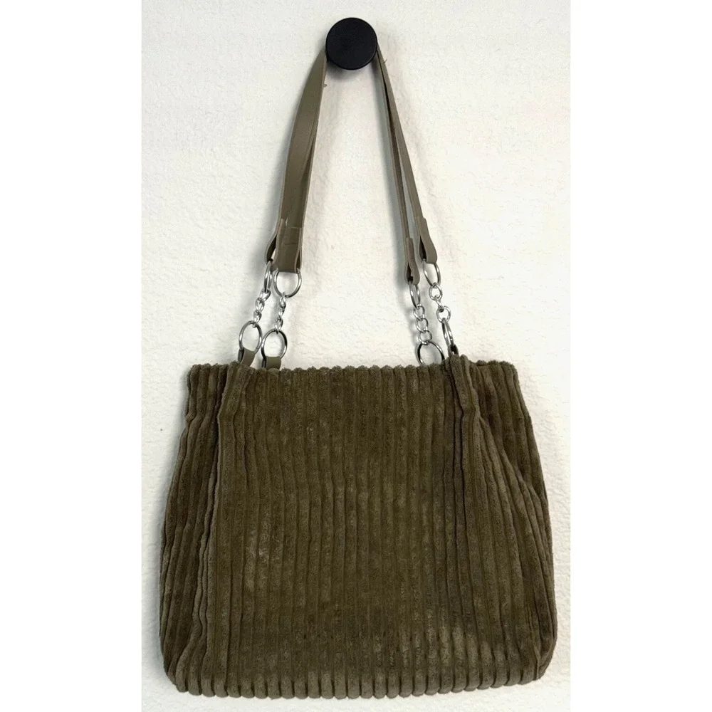 Meiduola‎ YYDS Corduroy Tote Bag Soft Green Ribbed Purse Tote Shoulder Bag